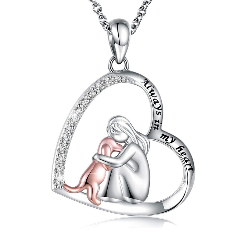 Apotie Sterling Silver Dog Necklace for her - Always in My Heart Pendant Puppy Mother Day Jewelry Gift for Mom Pet Lover (Dog and Heart Necklace) - Image 1
